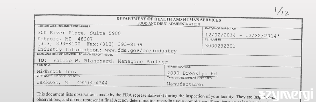 FDANews 483 Midbrook Inc. Dec 22 2014 top