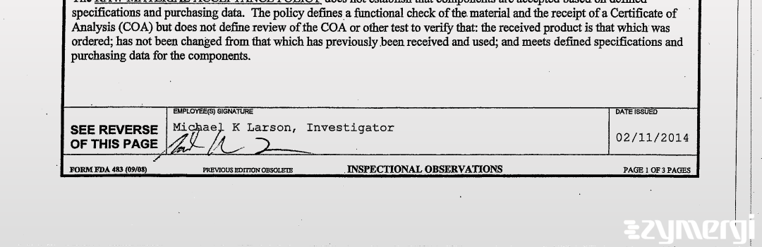 Michael K. Larson FDA Investigator 