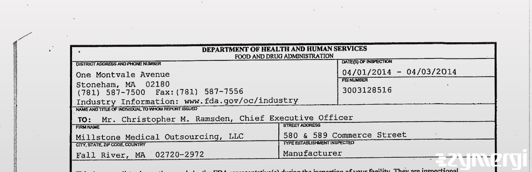 FDANews 483 Millstone Medical Outsourcing, LLC Apr 3 2014 top