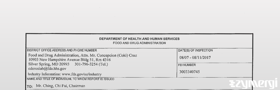 FDANews 483 Ming Fai Industrial (Shenzhen) Co LTD Aug 11 2017 top