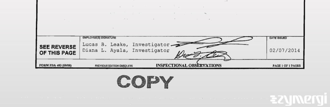 Diana L. Ayala FDA Investigator Lucas B. Leake FDA Investigator 
