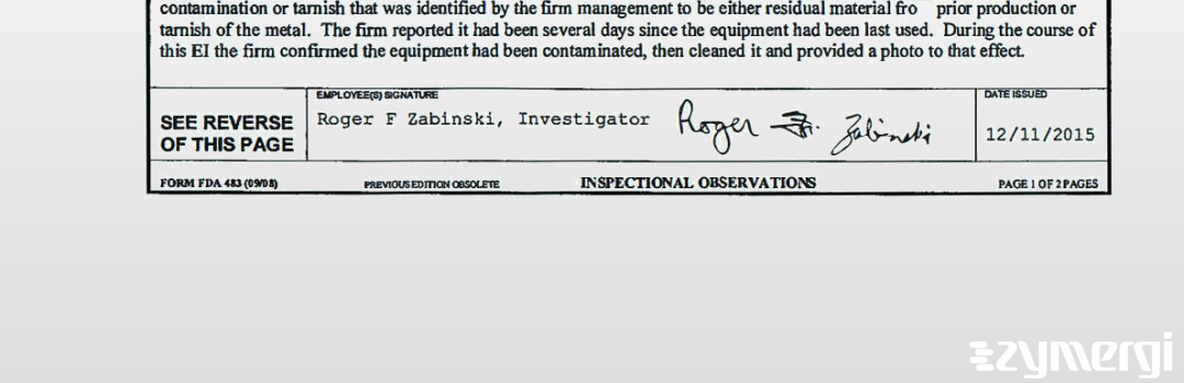 Roger F. Zabinski FDA Investigator 