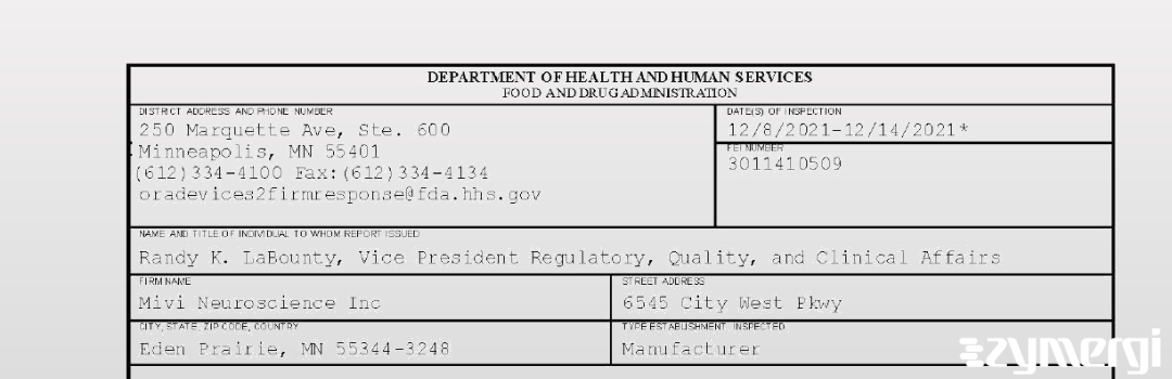 FDANews 483 Mivi Neuroscience Inc Dec 14 2021 top