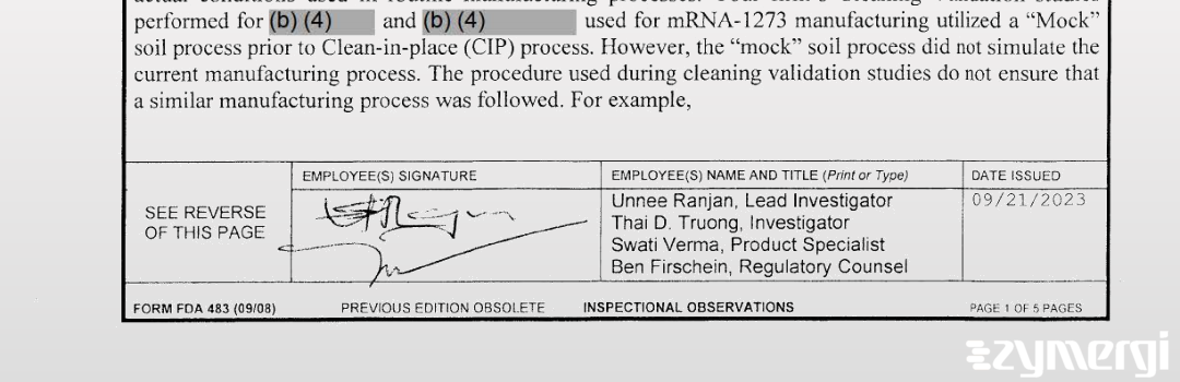 Thai D. Truong FDA Investigator Unnee Ranjan FDA Investigator Swati Verma FDA Investigator Ben A. Firschein FDA Investigator