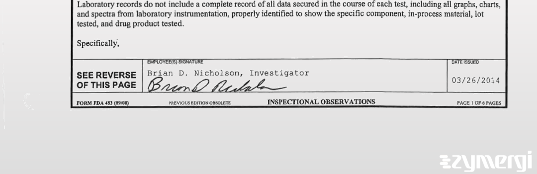 Brian D. Nicholson FDA Investigator 