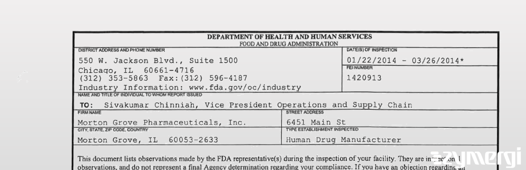 FDANews 483 Morton Grove Pharmaceuticals, Inc. Mar 26 2014 top