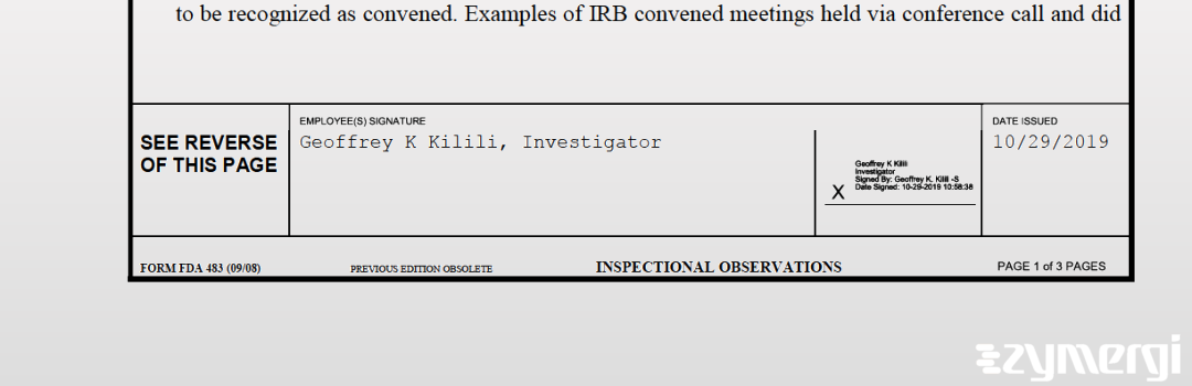 Geoffrey K. Kilili FDA Investigator