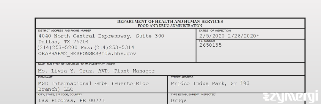 FDANews 483 MSD International GmbH (Puerto Rico Branch) LLC Feb 26 2020 top
