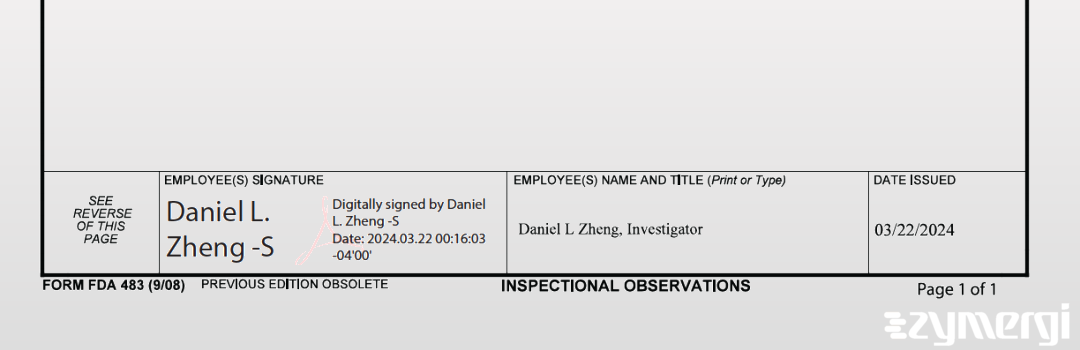 Daniel L. Zheng FDA Investigator