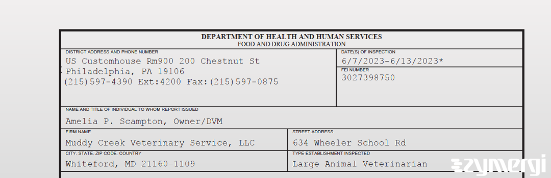 FDANews 483 Muddy Creek Veterinary Service, LLC Jun 13 2023 top