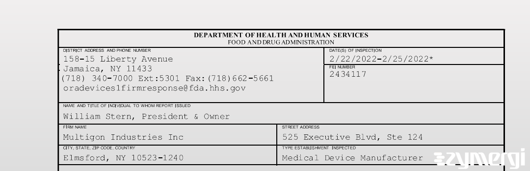 FDANews 483 Multigon Industries Inc Feb 25 2022 top