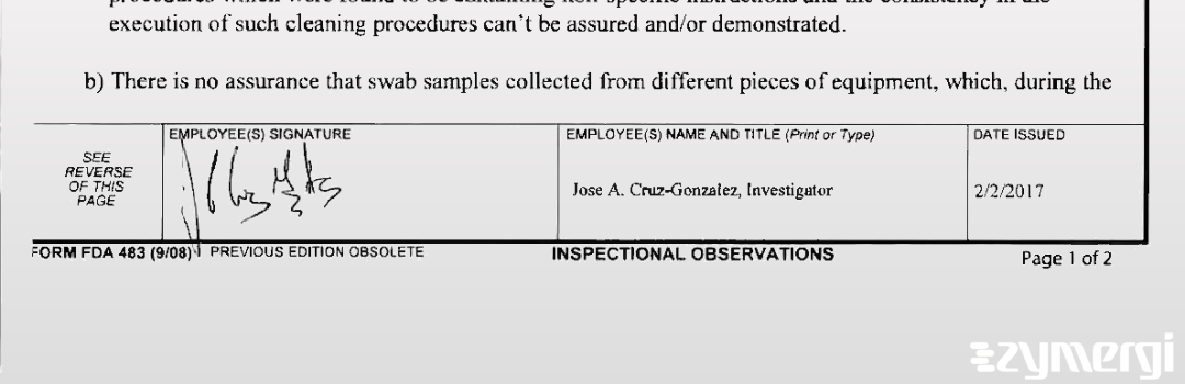 Jose A. Cruz Gonzalez FDA Investigator Cruz Gonzalez, Jose A FDA Investigator