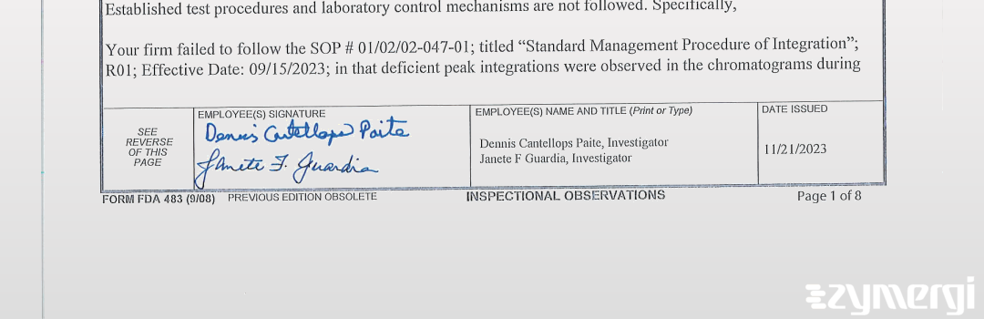 Janete F. Guardia FDA Investigator Dennis Cantellops Paite FDA Investigator 