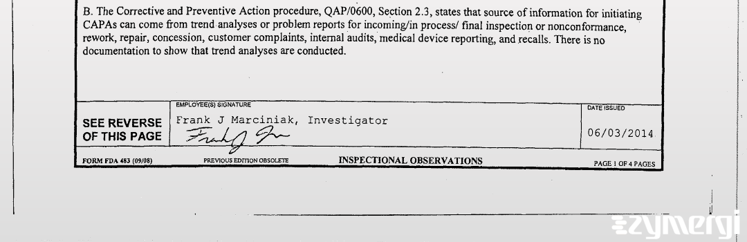 Frank J. Marciniak FDA Investigator 