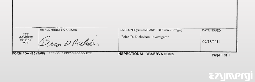 Brian D. Nicholson FDA Investigator 