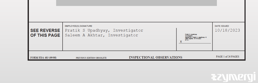 Saleem A. Akhtar FDA Investigator Pratik S. Upadhyay FDA Investigator 