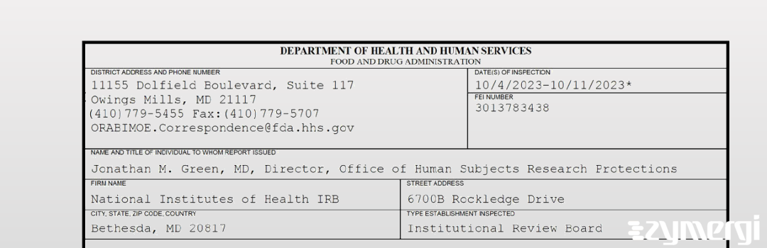 FDANews 483 National Institutes of Health IRB Oct 11 2023 top