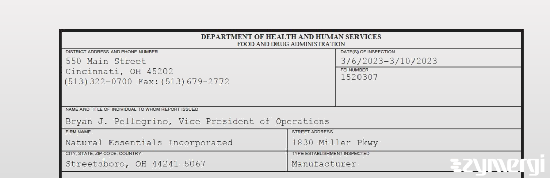 FDANews 483 Natural Essentials Incorporated Mar 10 2023 top