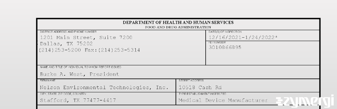 FDANews 483 Nelson Environmental Technologies, Inc. Jan 24 2022 top
