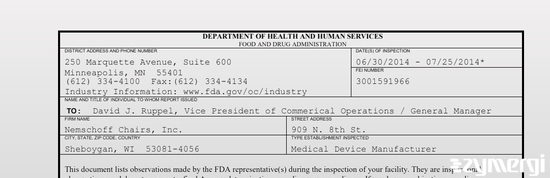 FDANews 483 Nemschoff Chairs, Inc. Jul 25 2014 top