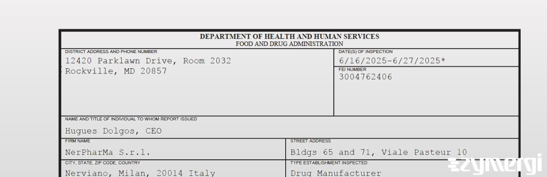 FDANews 483 NerPharMa S.r.l. Jun 27 2025 top