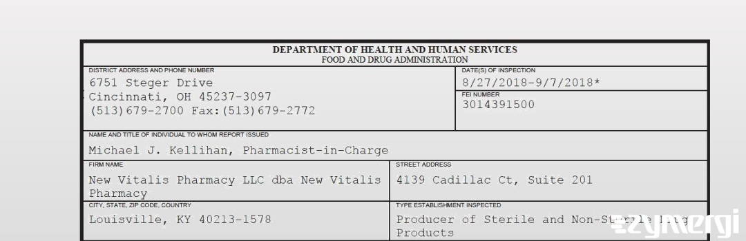 FDANews 483 New Vitalis Pharmacy LLC dba New Vitalis Pharmacy Sep 7 2018 top