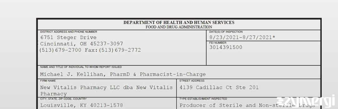 FDANews 483 New Vitalis Pharmacy LLC dba New Vitalis Pharmacy Aug 27 2021 top