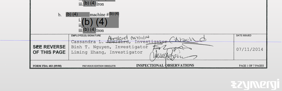 Liming Zhang FDA Investigator Cassandra L. Abellard FDA Investigator Binh T. Nguyen FDA Investigator 