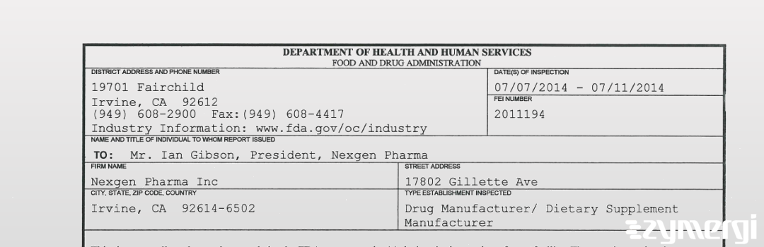 FDANews 483 Nexgen Pharma Inc Jul 11 2014 top