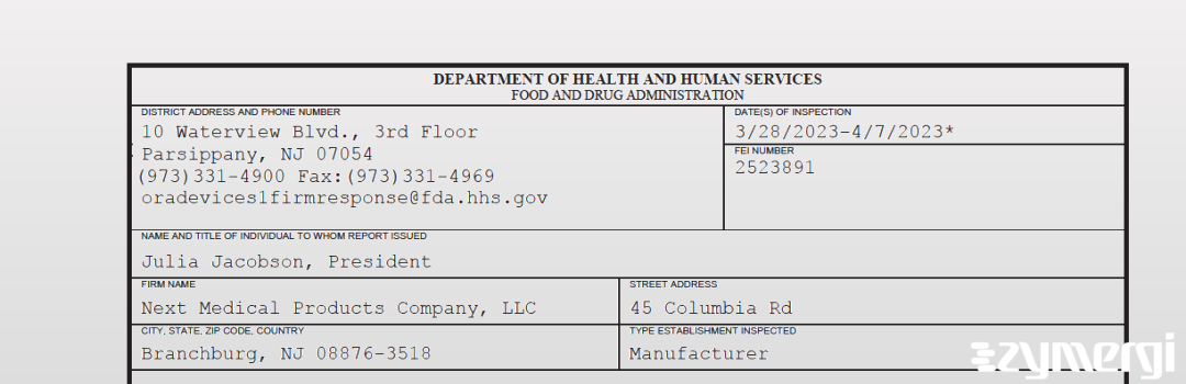 FDANews 483 Next Medical Products Company, LLC Apr 7 2023 top