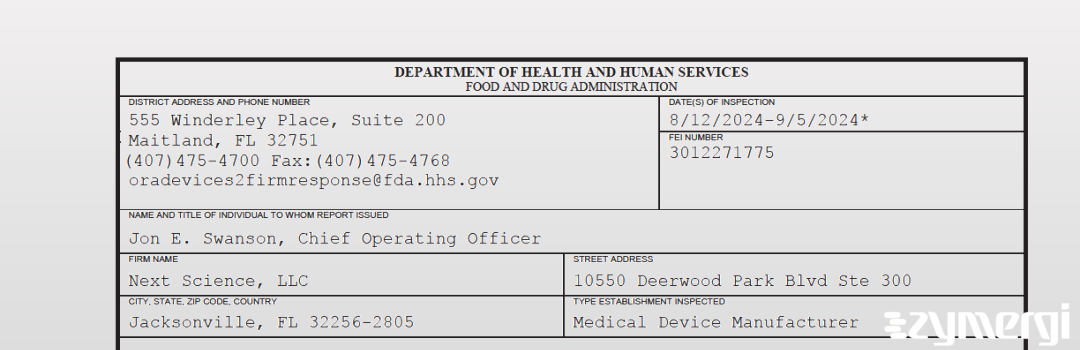 FDANews 483 Next Science Manufacturing Sep 5 2024 top