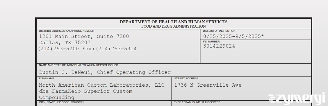 FDANews 483 North American Custom Laboratories, LLC dba FarmaKeio Superior Custom Compounding Sep 5 2025 top