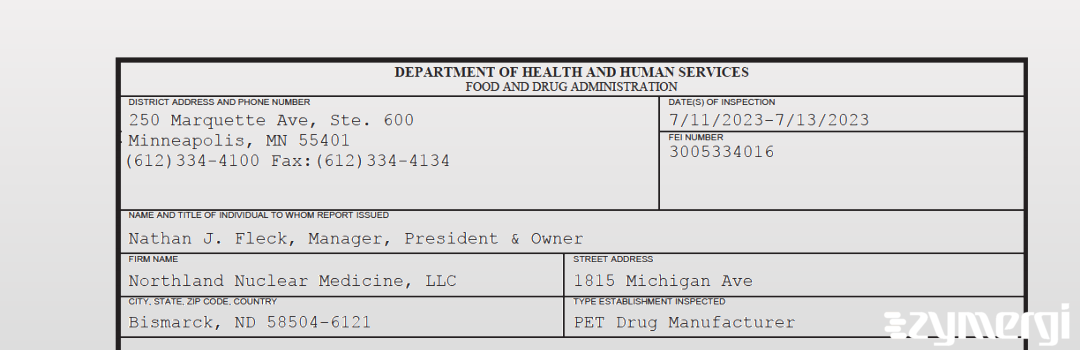 FDANews 483 Northland Nuclear Medicine, LLC Jul 13 2023 top