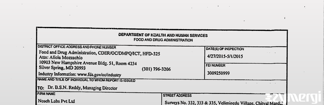 FDANews 483 Nosch Labs Private Ltd May 1 2015 top