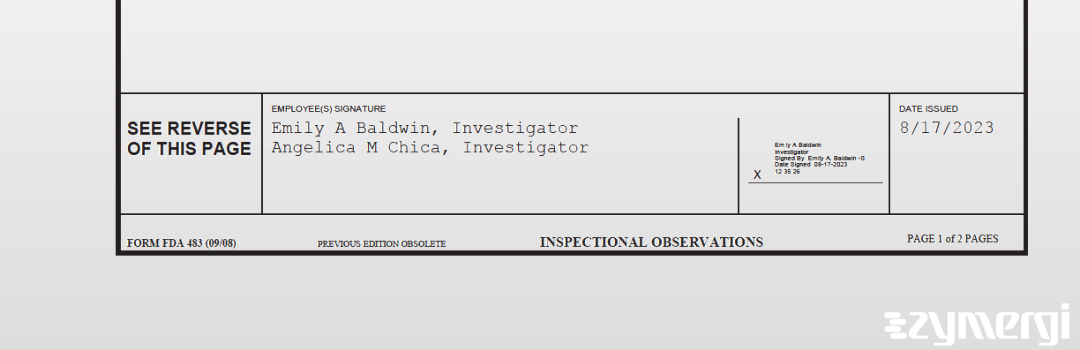 Angelica M. Chica FDA Investigator Emily A. Baldwin FDA Investigator 