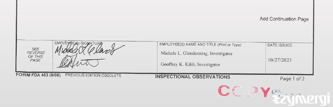 Geoffrey K. Kilili FDA Investigator Michele L. Glendenning FDA Investigator 