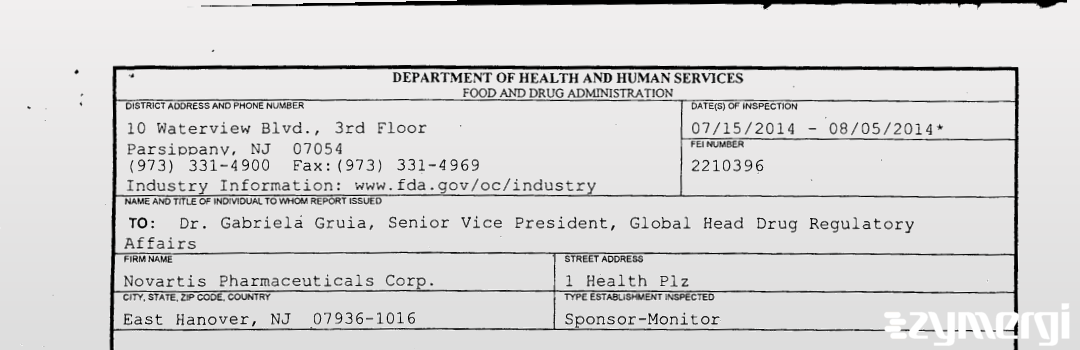 FDANews 483 Novartis Pharmaceuticals Corp. Aug 5 2014 top