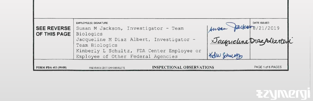 Jacqueline M. Diaz Albert FDA Investigator Susan M. Jackson FDA Investigator Kimberly L. Schultz FDA Investigator Diaz Albert, Jacqueline M FDA Investigator