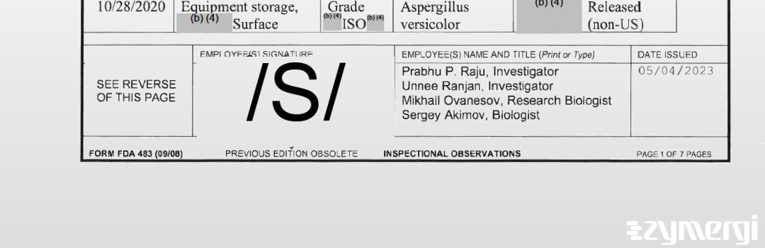 Prabhu P. Raju FDA Investigator Unnee Ranjan FDA Investigator Mikhail V. Ovanesov FDA Investigator