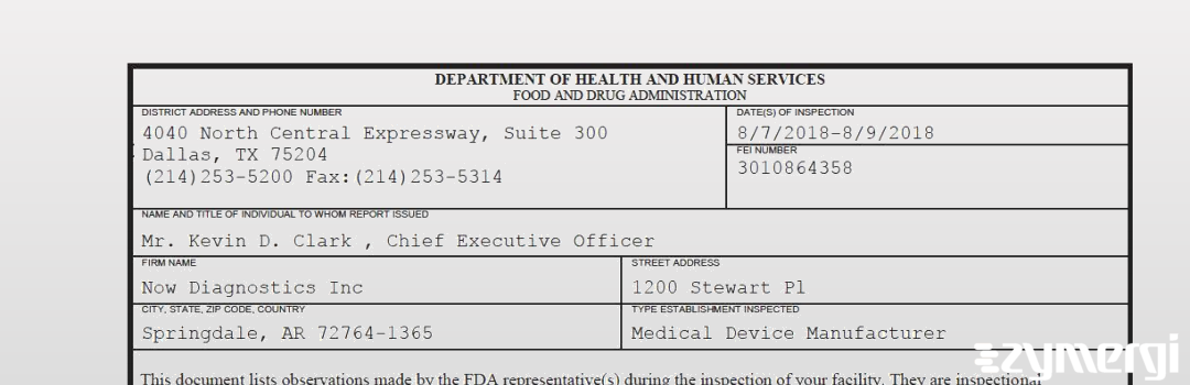 FDANews 483 Now Diagnostics Inc Aug 9 2018 top