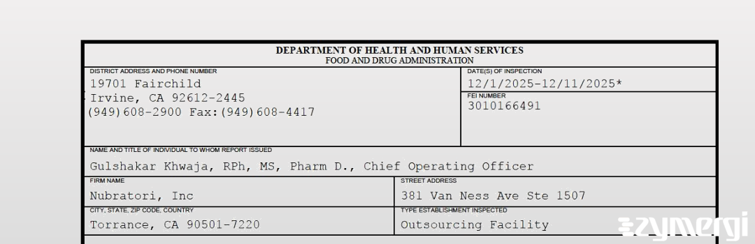FDANews 483 Nubratori, Inc Dec 11 2025 top