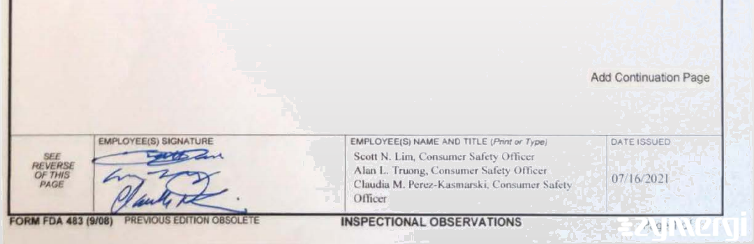Scott N. Lim FDA Investigator Claudia M. Perez-Kasmarski FDA Investigator Alan L. Truong FDA Investigator
