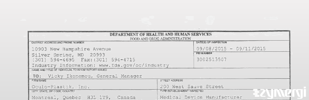 FDANews 483 Oculo-Plastik, Inc. Sep 11 2015 top