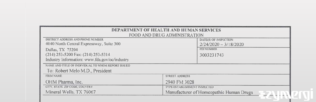 FDANews 483 OHM Pharma, Inc. Mar 18 2020 top