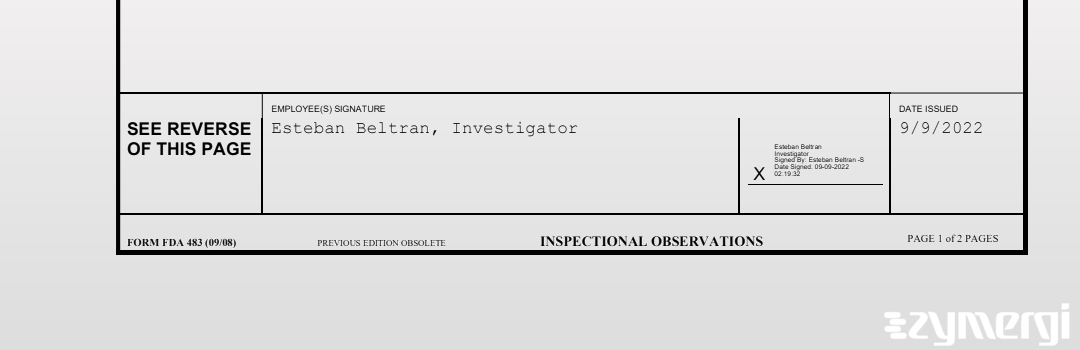 Esteban Beltran FDA Investigator 