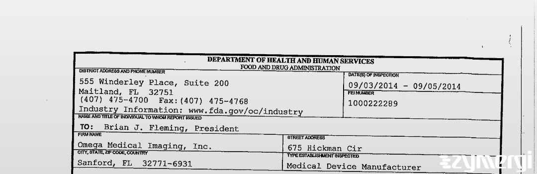 FDANews 483 Omega Medical Imaging, Inc. Sep 5 2014 top