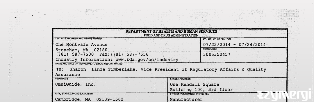 FDANews 483 OmniGuide, Inc. Jul 24 2014 top