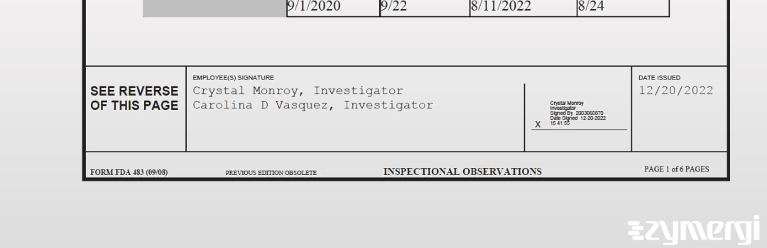 Crystal Monroy FDA Investigator Carolina D. Vasquez FDA Investigator