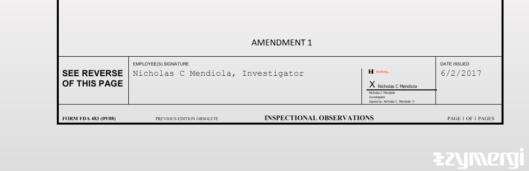 Nicholas C. Mendiola FDA Investigator 