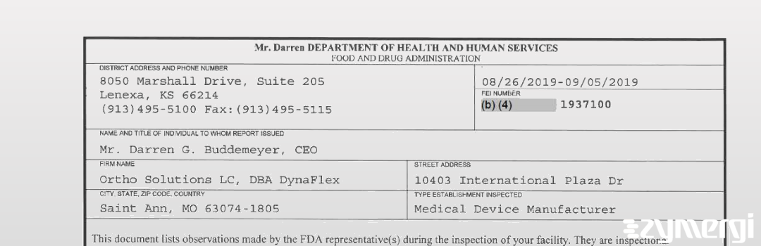 FDANews 483 Ortho Solution LC, dba DynaFlex Sep 5 2019 top